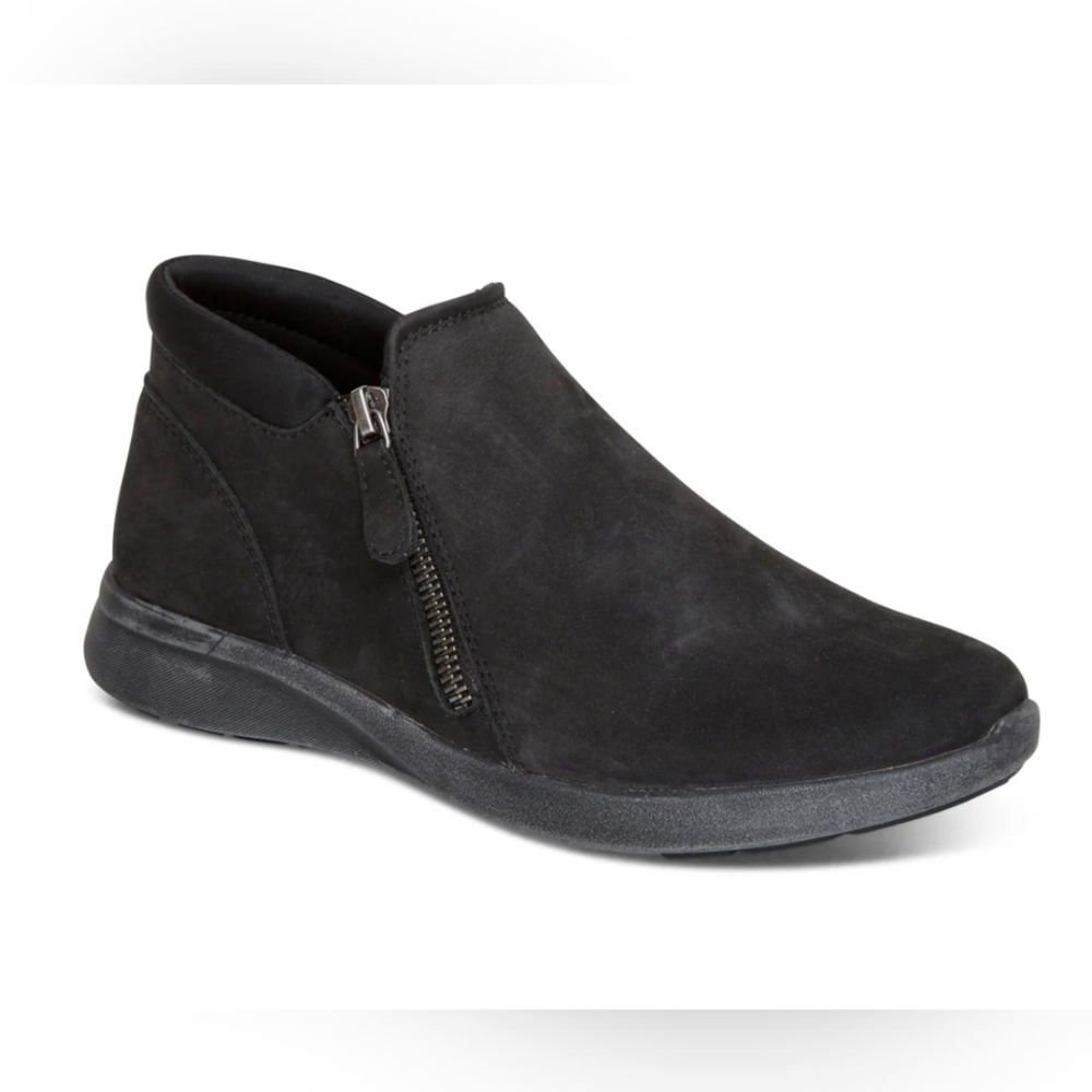 🔥Aetrex Addie 9-9.5 Women's Nubuck Leather Black Side-Zipper Walking Ankle Shoe